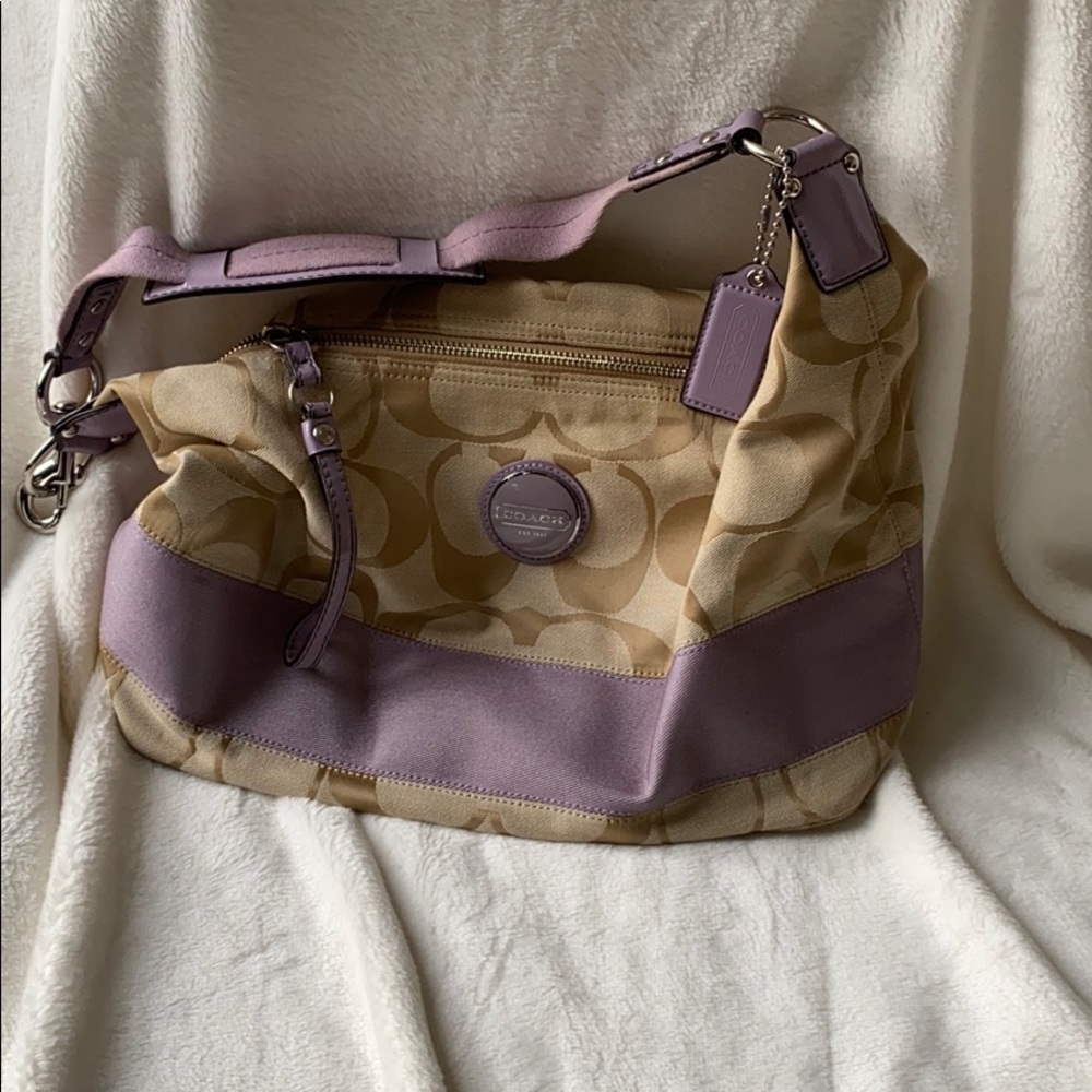 Coach tan and purple shoulder bag!